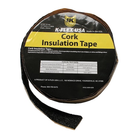 Jones Stephens 1/8in x 2in x 30ft Cork Insulation Tape, Black INT001